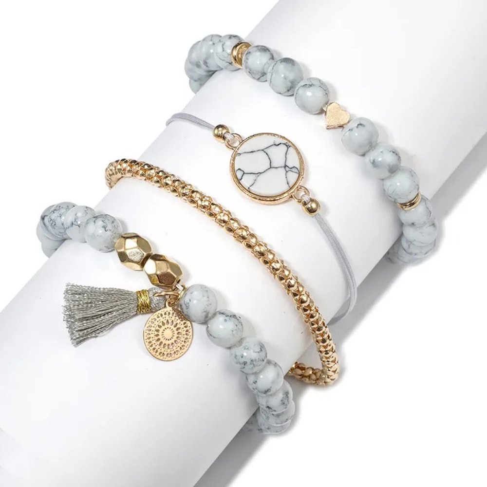 NEW! GORGEOUS 4 Piece Marbled Elastic LOVE BRACELETS - Gift - Picture 3 of 10